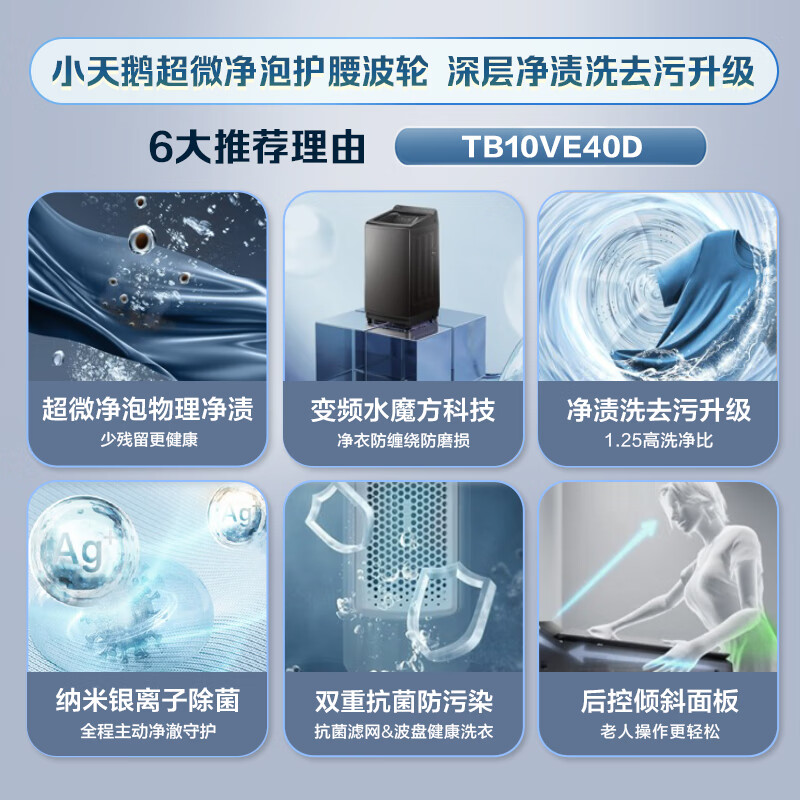 小天鹅(LittleSwan)10KG波轮洗衣机全自动 水魔方小乌梅超微净泡直驱变频TB10VE40D高清大图