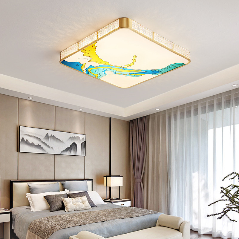 新中式全铜吸顶灯珐琅彩轻奢主卧室灯现代简约灯方形圆形餐厅书房多彩