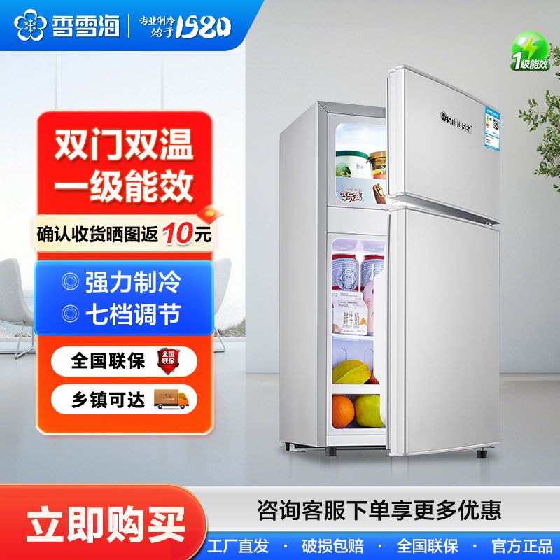香雪海 小冰箱 家用小型双门冰箱 一级能效电冰箱 迷你小型节能冷藏冷冻 租房 宿舍冰箱 42S118E 银拉丝图片