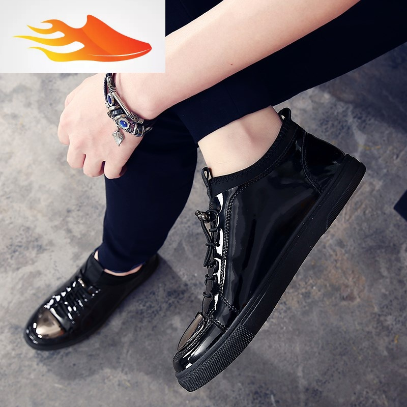 basket春季加绒鞋子男潮鞋百搭韩版红男鞋皮鞋休闲鞋男士冬天漆皮棉鞋