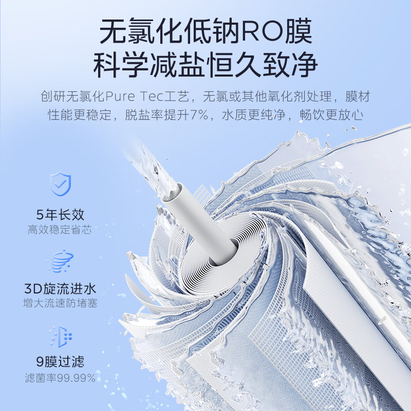 美的家用净水器白月光1000G pro直饮净水机5年RO滤芯反渗透过滤橱下式零陈水触控屏双出水 [低钠纯净饮] RO反渗