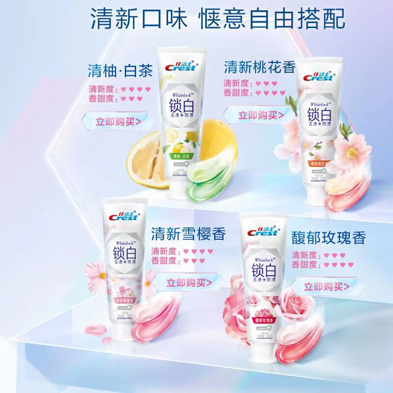 佳洁士双色锁白牙膏 去黄去牙渍防渍含氟清新口气 清新桃花香120g高清大图