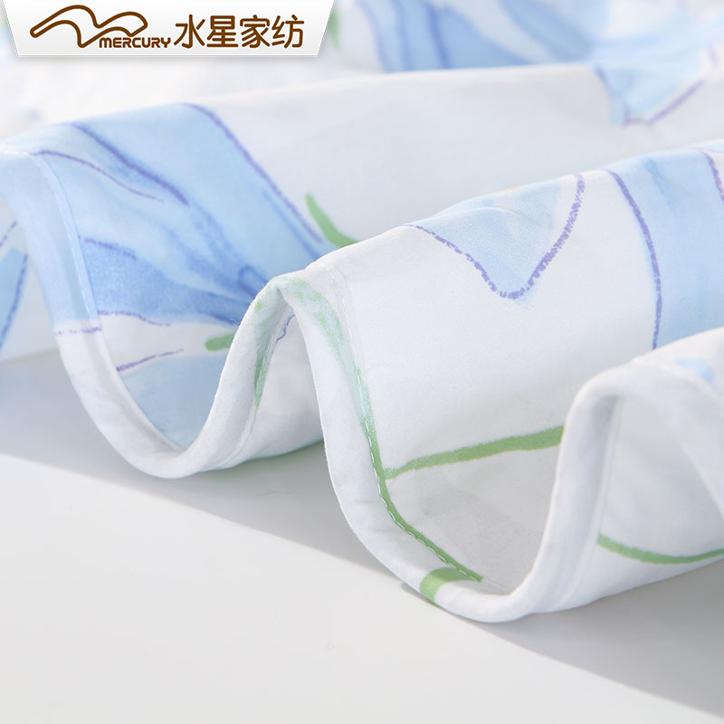 百丽丝家纺BLISS可水洗磨毛花朵/草/叶子夏薄被单双人空调被子1.5/1.8米床蓝百合印花纤维夏被