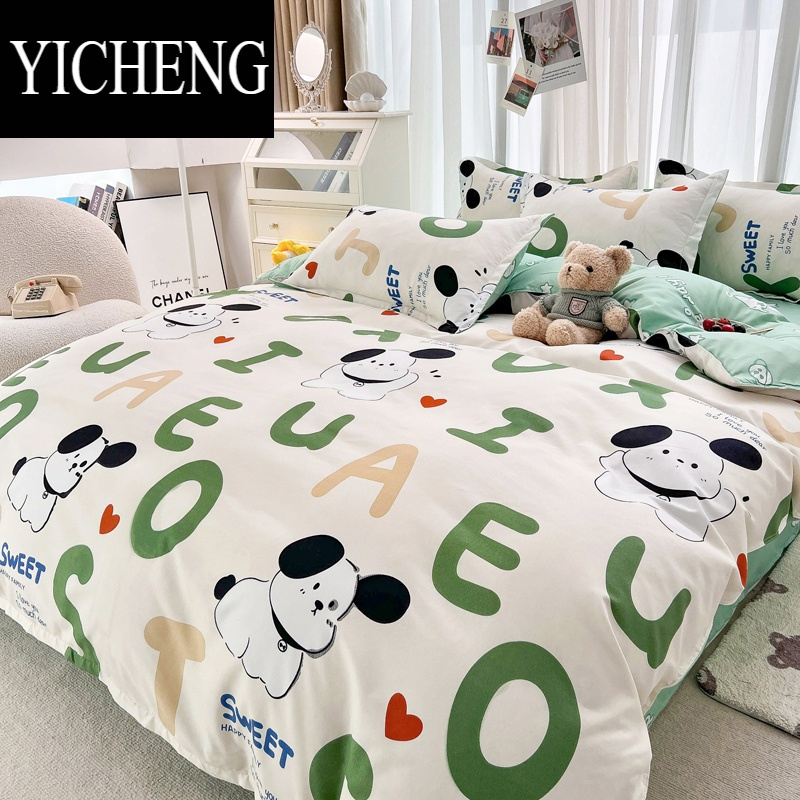 YICHENG简约床上用品3四件套夏被套床单可爱卡通被罩宿舍三件套4