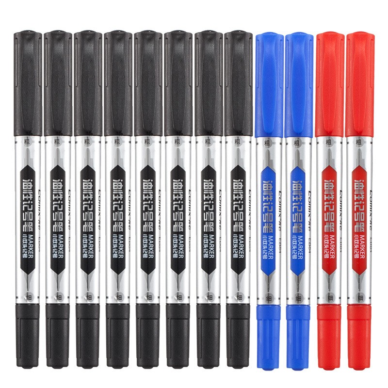 齐心(comix)EB84小双头油性记号笔12支装(8黑2红2蓝）高清大图