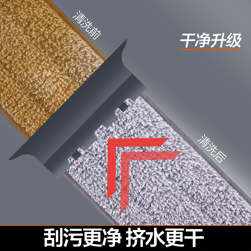 大卫 免手洗平板拖把刮刮桶拖布干湿两用Z9-3 米白色(刮刮桶+1杆2布)高清大图