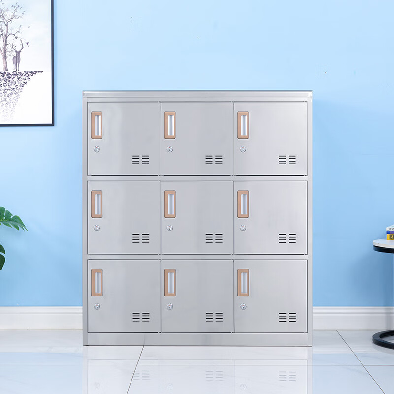 域赢201不锈钢铁皮柜员工柜鞋柜存包柜碗柜办公柜9门高清大图