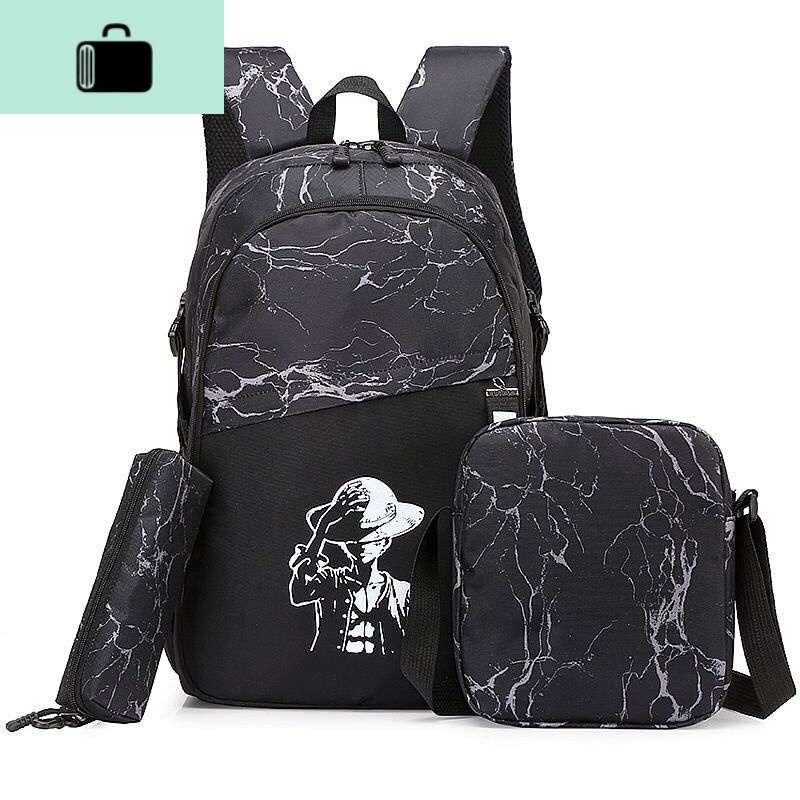 夜光双肩包男女背包大容量高中小学生书包男女初中生时尚潮流书包NEW LAKE 三件套黑色