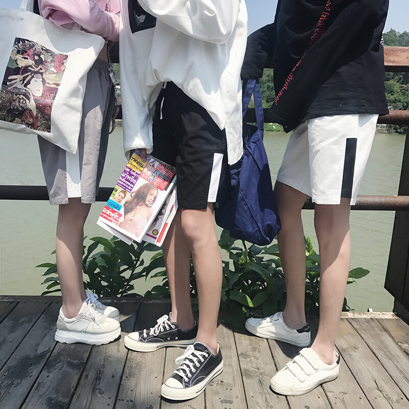 2018夏季男士学生青年短裤拼接撞色夏装休闲裤透气男裤沙滩裤中裤