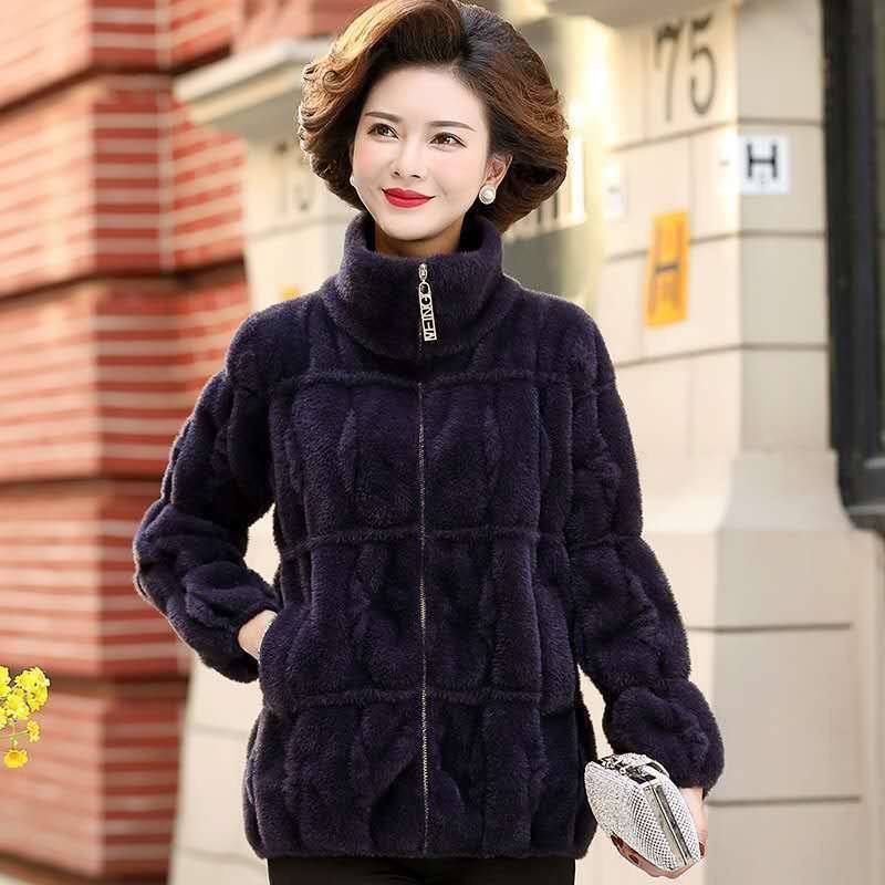 加厚秋冬季水貂绒外套女洋气时尚年轻妈妈装针织拉链开衫毛毛上衣