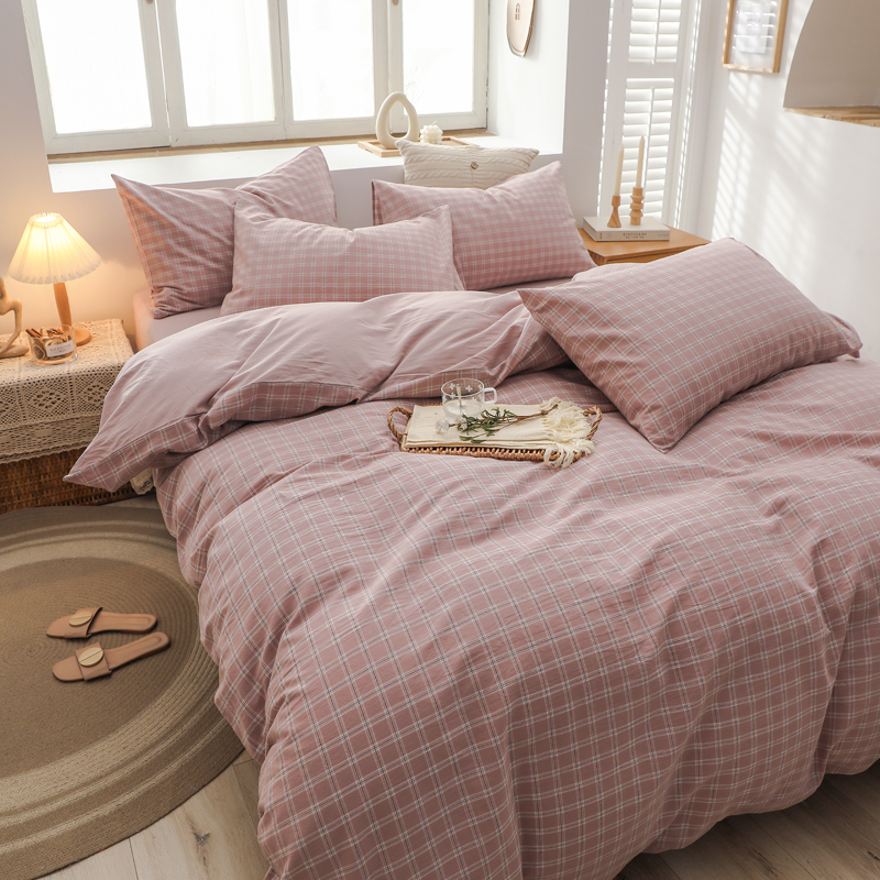 老斑鸠纯棉色织水洗棉四件套 床上用品无印风学生宿舍三件套全棉被套