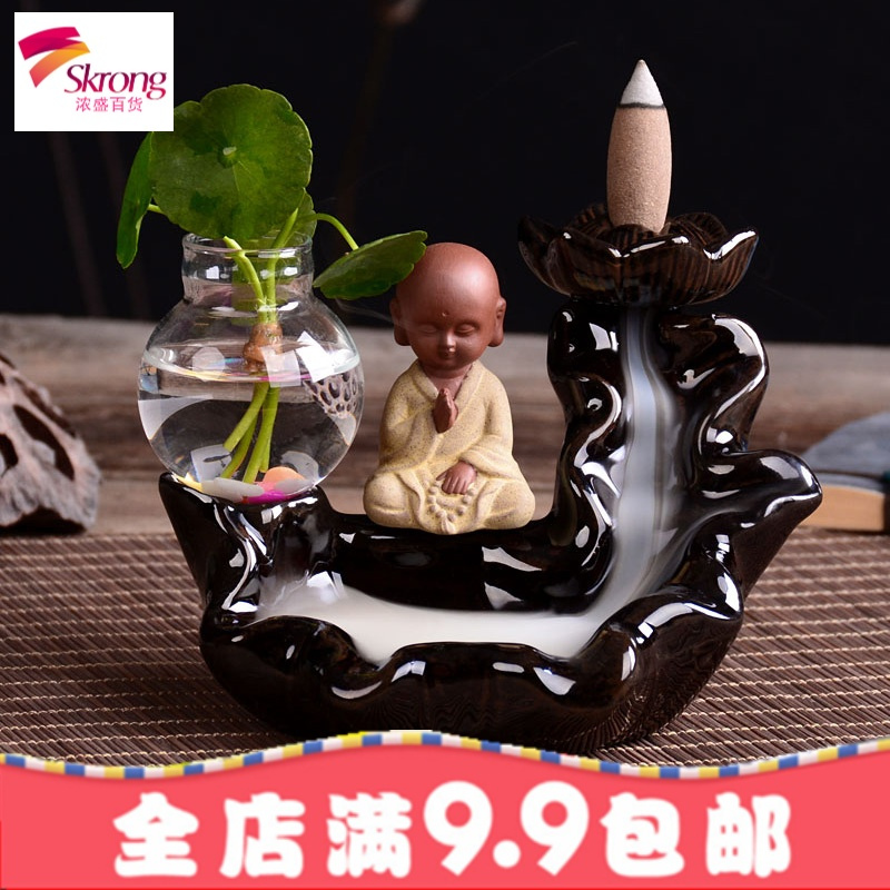 茶宠摆件精品创意陶瓷可养招财流香炉紫砂小和尚家居办公禅意茶玩