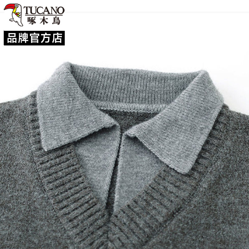啄木鸟复古翻领毛衣男秋冬季宽松慵懒风针织衫高级感宽松休闲上衣高清大图