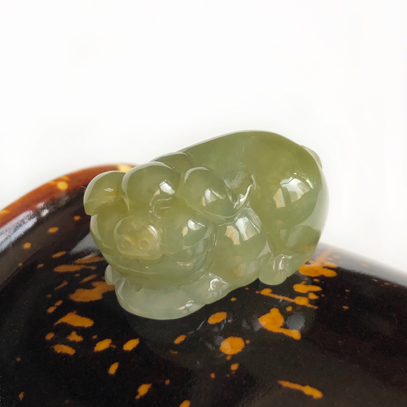 缘源珠宝 天然A货翡翠吊坠糯种翡翠生肖猪 雕工立体形象 男女挂件