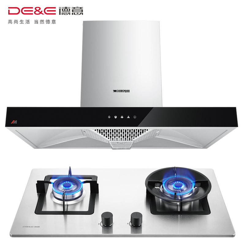 德意(DE&E)20立方欧式大吸力烟灶套餐 触控式抽油烟机不锈钢燃气灶烟灶套装851T+716G(液化气/天然气)高清大图