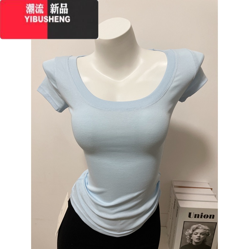 YIBUSHENG版型~色系好看!修身百搭圆领短袖t恤女弹力基础款上衣高清大图