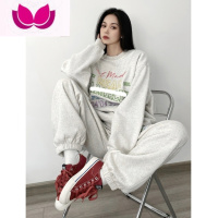七斓美式炸街运动服套装女春季ins宽松显瘦卫衣卫裤休闲套b动 XXL码建议145165斤 灰色春季两件套