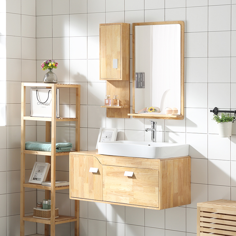 日式浴室柜卫浴柜橡木吊柜洗漱台法耐洗面盆组合洗浴手池整体盆60cm橡木吊柜下拉门无侧柜图片 高清实拍大图 苏宁易购