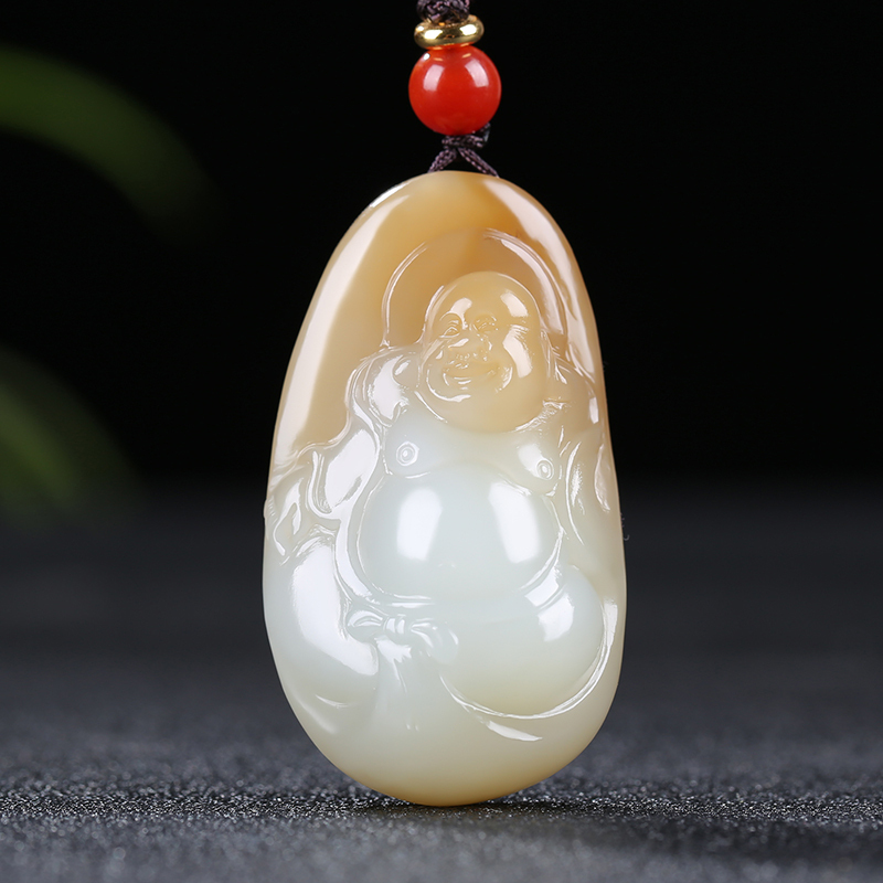 有佛相伴新疆和田玉吊坠玉坠糖白玉弥勒佛生肖龙挂件天然玉石