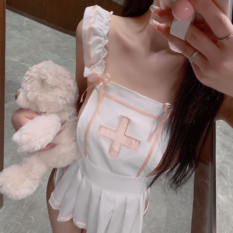 长夜漫漫情趣内衣纯欲护士装可爱围裙制服诱惑角色扮演激情装1608 白色+白网袜 均码(80-140斤)