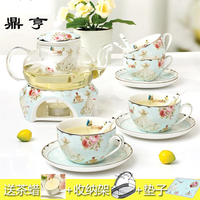 鼎亨耐热玻璃英式水果茶茶具套装蜡烛可加热耐高温欧式透明花茶壶