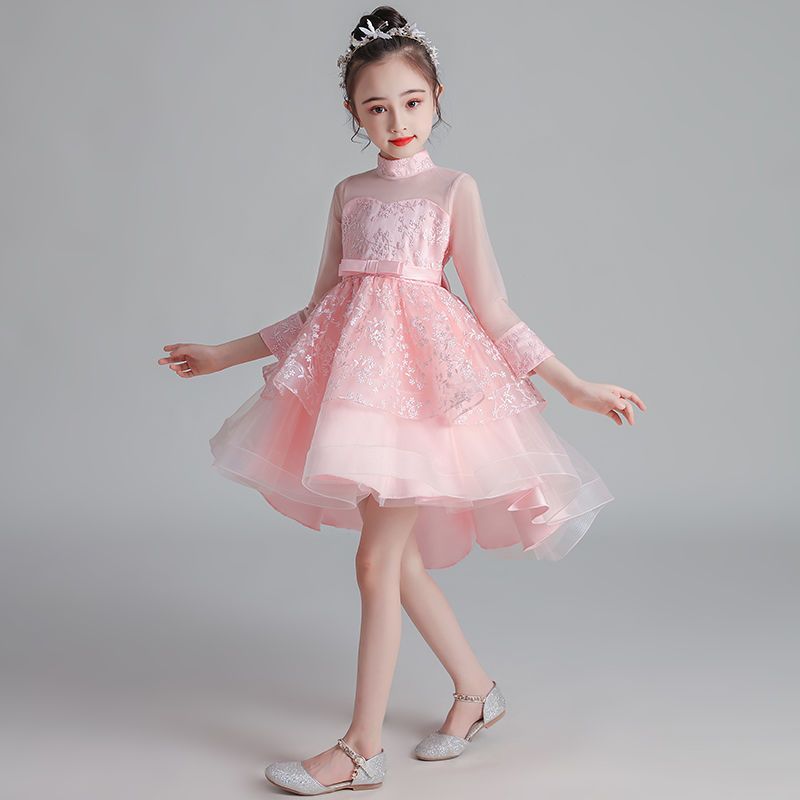 儿童礼服公主裙秋装女童连衣裙洋气拖尾花童蓬蓬纱钢琴主持演出服