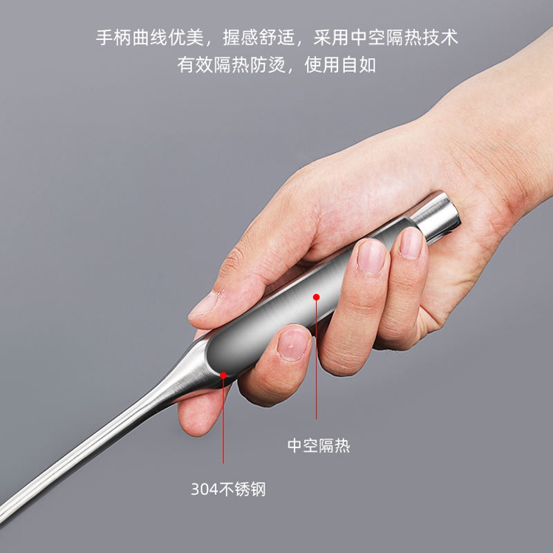 304不锈钢家用加厚防烫炒菜铲子锅铲汤勺漏勺煎铲支架铲五件套装 敬平 火锅汤勺高清大图
