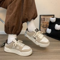 回力板鞋女平底复古卡其色低帮小白鞋子女潮ins学生日系休闲女鞋百搭拼色增高鞋子