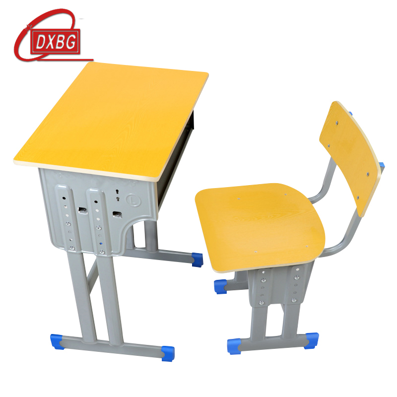 DXBG学生课桌椅儿童学习桌单人培训辅导补习班升降课桌椅学校写字课桌【工厂现做 7天内发货】 双柱单人靠背黄色