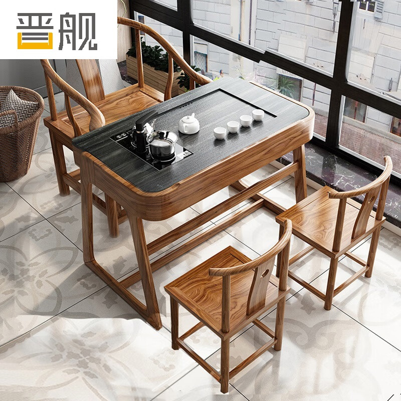 晋舰阳台茶桌椅组合家用小茶台新中式茶桌简约小户型茶几1.15米玄驹茶桌+3月牙椅