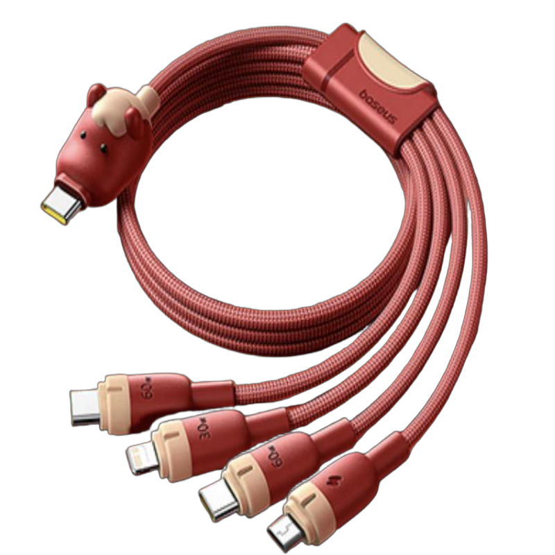 倍思 马年生肖系列 一拖四充电线USB-C to C+C+L+M 60W E04288赤岩红E0428801高清大图