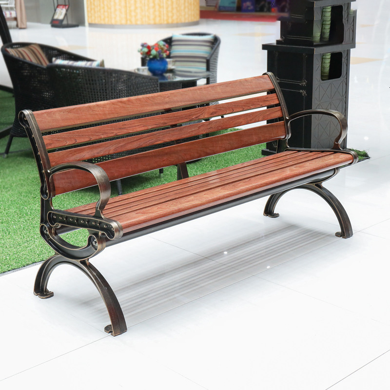 创世人 公园椅户外长椅休闲靠背双人广场座椅庭院花园小区铸铝塑木