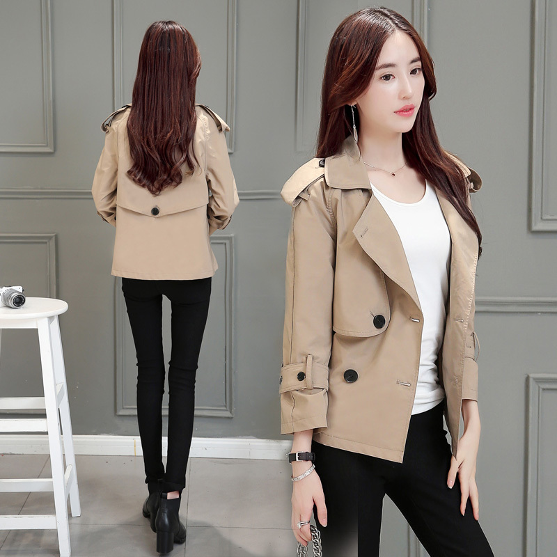 小个子短外套长袖纯色时尚修身宽松显瘦女士春秋季韩版风衣女短款