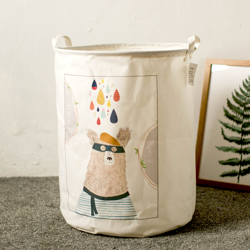 北欧布艺折叠防水收纳桶脏衣篮放衣服框收纳筐家用玩具洗衣脏衣篓 卡其色北欧熊40*50cm
