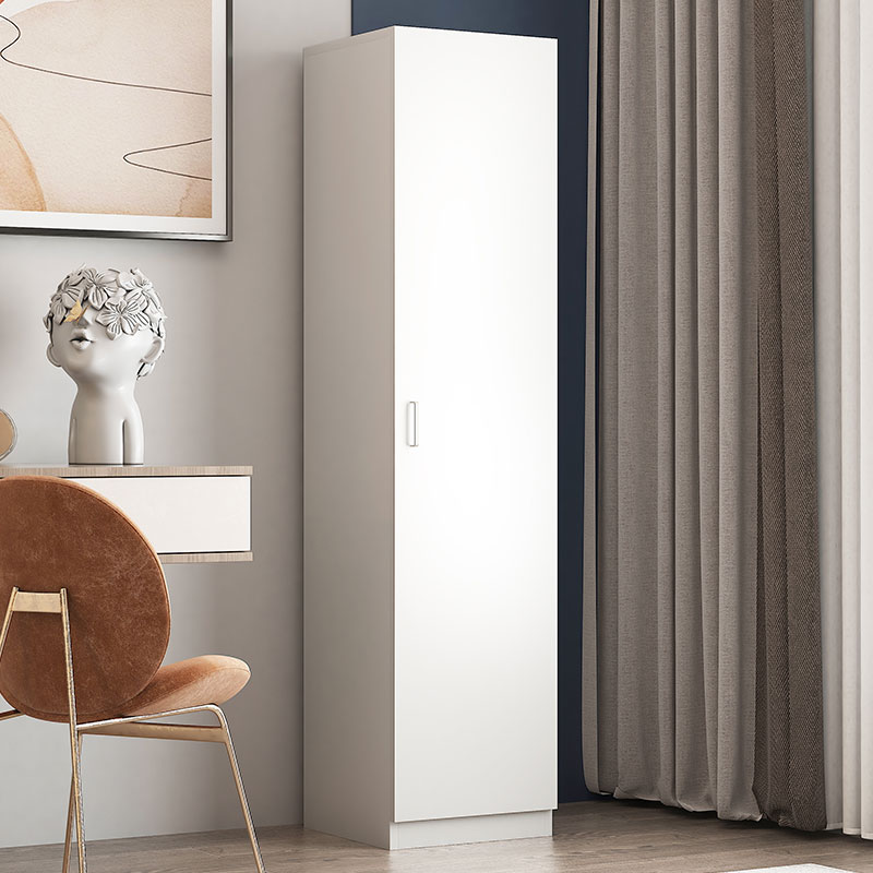 臻远ZY-MZYG-7简约木质衣柜卧室单开门衣柜夹缝储物柜 暖白色C款单门高清大图