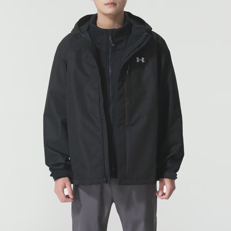 安德玛(Under Armour)男装外套新款运动服户外保暖连帽宽松休闲服三合一夹克6001213-200 ZP 1371585-002/黑色 3XL