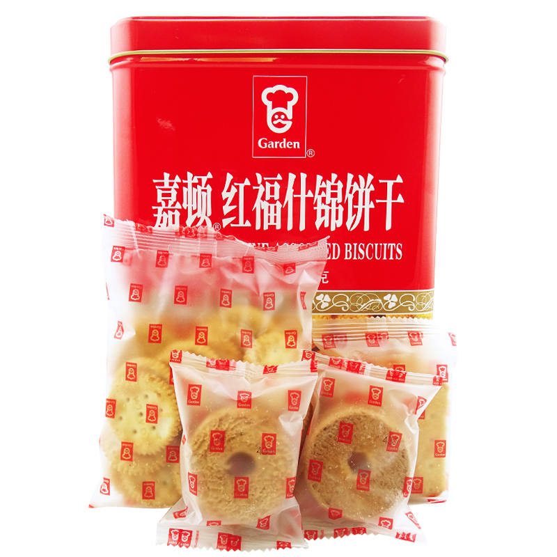 嘉顿年货红福什锦饼干820g铁罐装新年儿童曲奇饼干办公室早餐零食过节