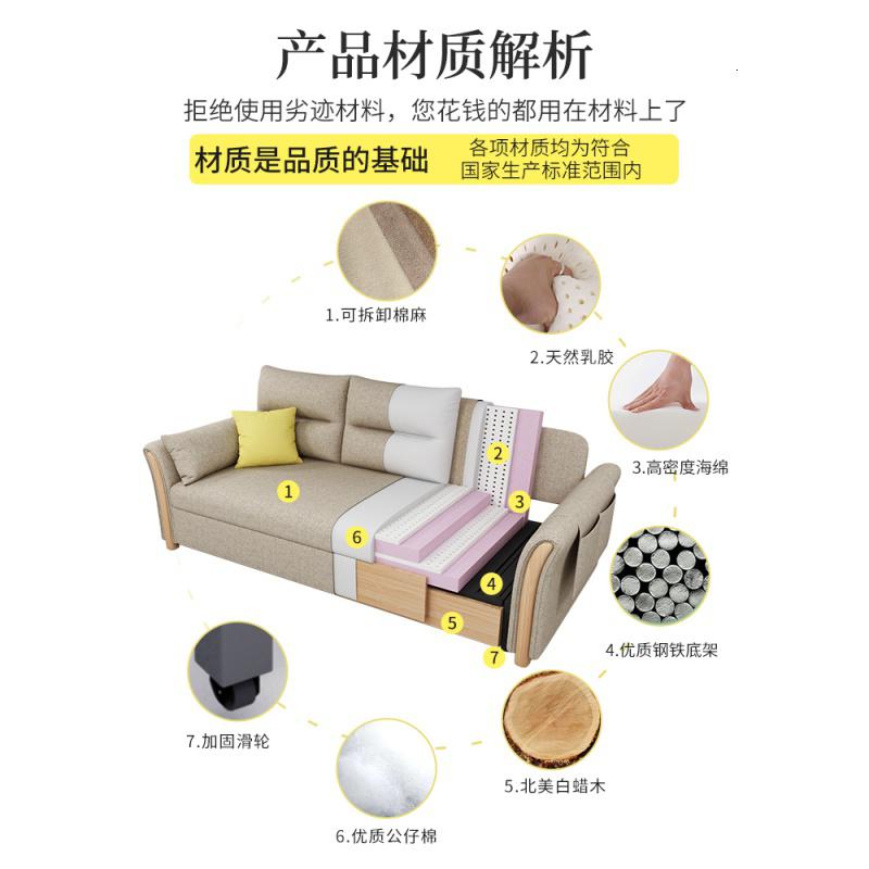 折叠沙发床可储物客厅小户型1.8米USB多功能推拉实木坐卧两用网红高清大图