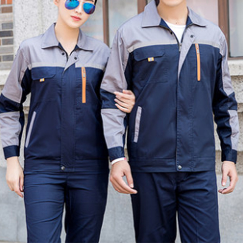 丛林狐 男士夏季长袖工作服套装 薄款汽车汽修工作服上衣 夏装安装劳保服 180/2XL 深灰配银灰上衣(薄款长袖)