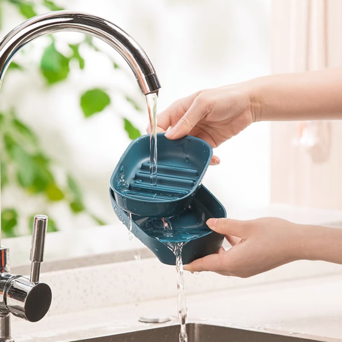 茶花(CHAHUA) 大号双层香皂架盒 墩墩无盖皂盒黄色、蓝色尺寸:15*10.6*3.7高清大图