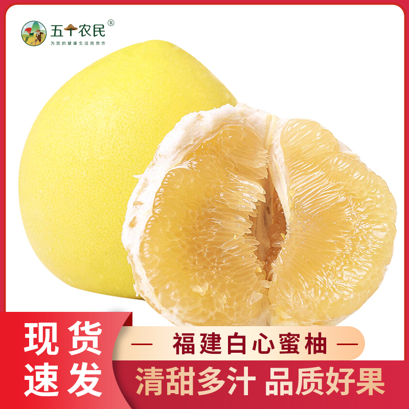 [五个农民]福建平和琯溪白心蜜柚5斤装(2个)白心白肉蜜柚新鲜当季水果