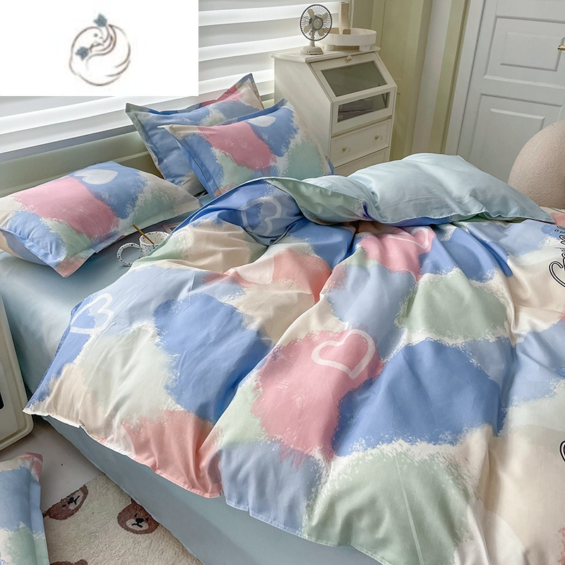 舒适主义夏季床上四件套水洗棉床单被套学生宿舍单人床三件套床上用品