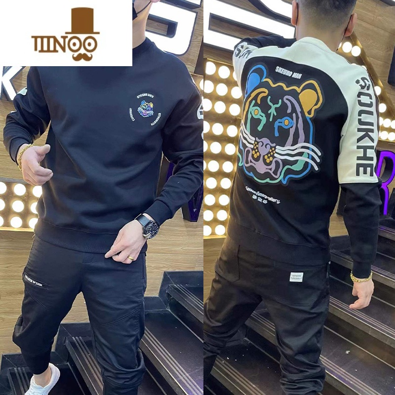 YANXU卫衣男士潮牌ins秋装网红长袖T恤2022新款冬季痞帅潮流圆领外套男高清大图