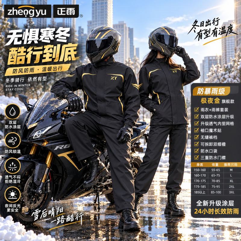 正雨摩托车骑行雨衣套装男款女外卖骑手冬季防暴雨全身防暴雨9063高清大图