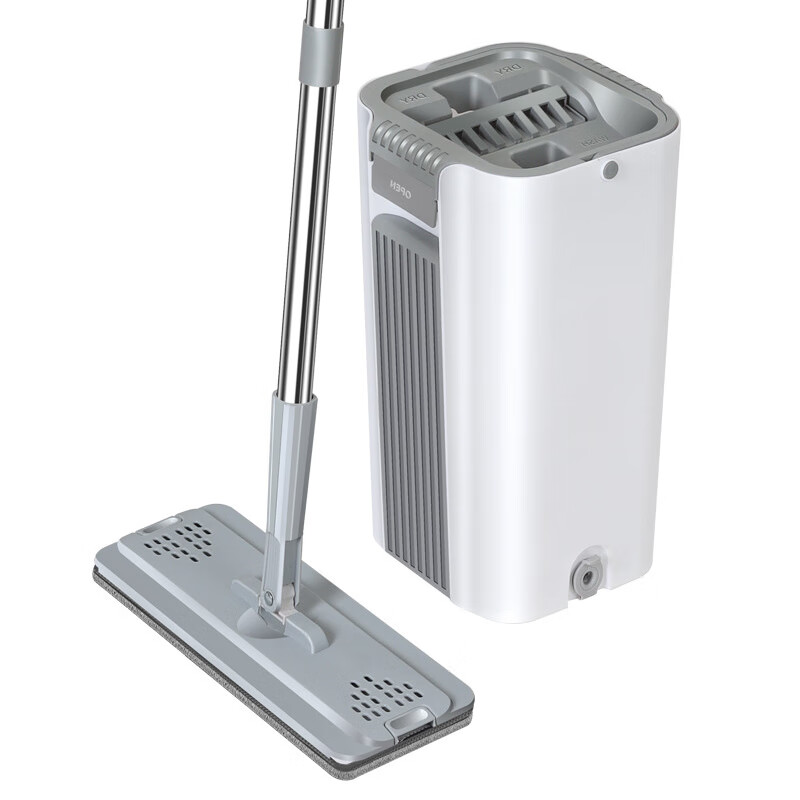 金臻赫 中号懒人拖板刮刮乐拖把免手洗拖把干湿两用平板拖把刮刮乐拖把桶 [优雅白]1桶+1杆+8拖布高清大图