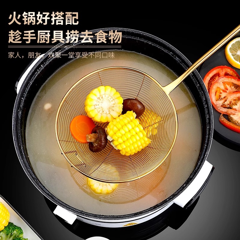 304不锈钢漏勺家用厨房火锅大捞勺捞面笊篱油炸漏网过滤网勺8138高清大图