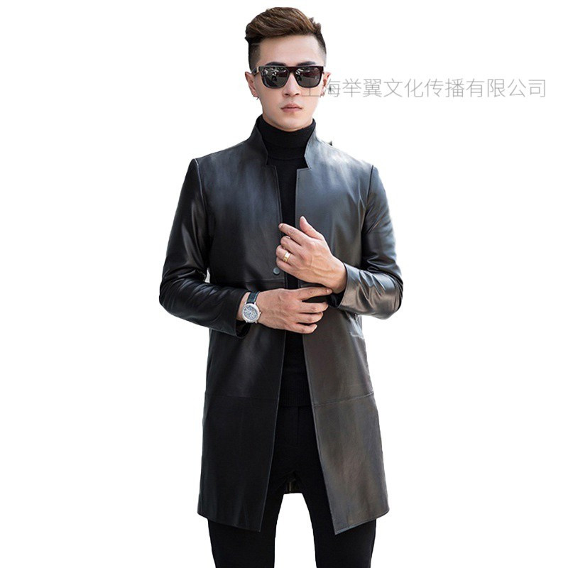 举翼王子2024海宁秋冬真皮皮衣男中长款修身青年韩版绵羊皮风衣立领外套