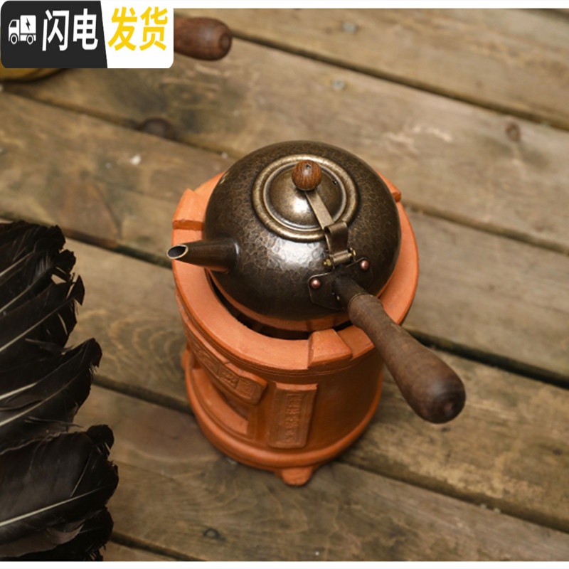 三维工匠侧把铜壶手工纯铜 紫铜壶 带柄烧水铜壶煮茶壶炭炉电陶炉功夫茶 驼色青铜仿古450茶具高清大图