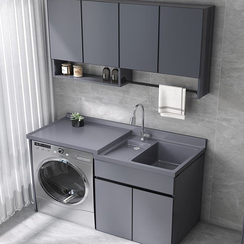它墅定制太空铝阳台洗衣机柜组合洗衣槽池台带搓板滚筒一体洗衣柜95x6