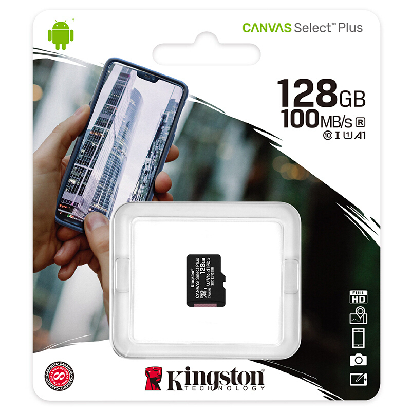 金士顿(Kingston)128GB TF(MicroSD)存储卡U1 C10 A1 V10高速PLUS版 读速100M